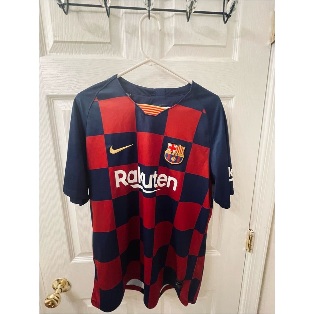 Nike FC Barcelona Soccer Jersey -  XL Red Blue Checkered - World Cup - Dryfit
